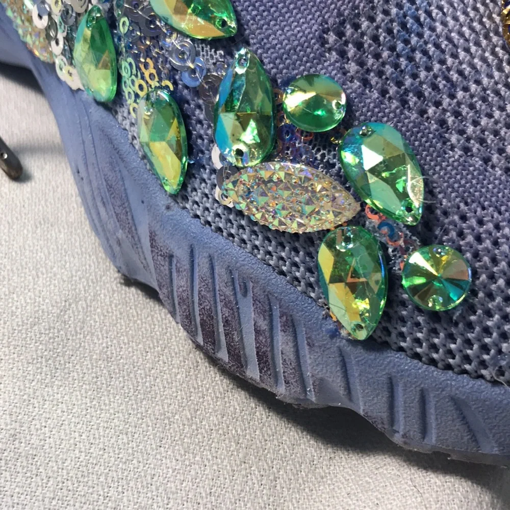 Women’s Rare Wear Customized Bedazzled Periwinkle Blue Pull On Mesh Sneakers